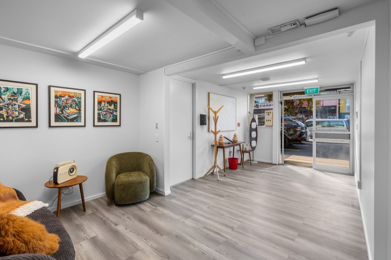 The entry lounge and front door